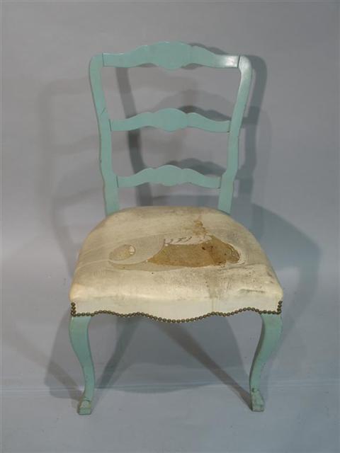 Appraisal: DOROTHY DRAPER CHIPPENDALE STYLE PAINTED SIDECHAIR Robin's egg blue painted