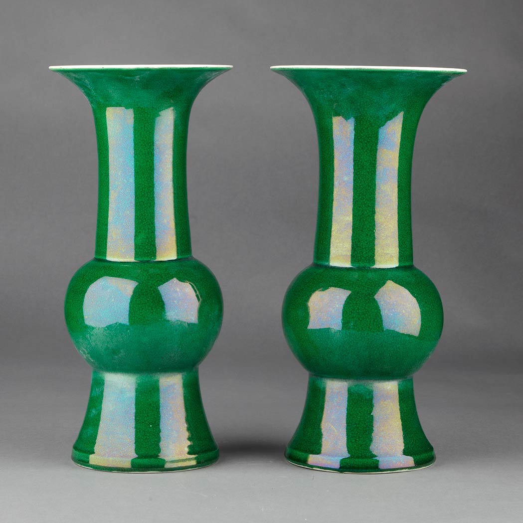 Appraisal: Pair of Chinese Apple Green Glazed Porcelain Vases th Century