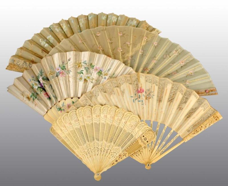 Appraisal: Lot of Vintage Fans Description Nine handpainted silk with ivory