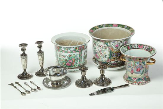 Appraisal: SILVER FLATWARE CANDLESTICKS AND ASIAN PORCELAIN Twentieth century Three pair