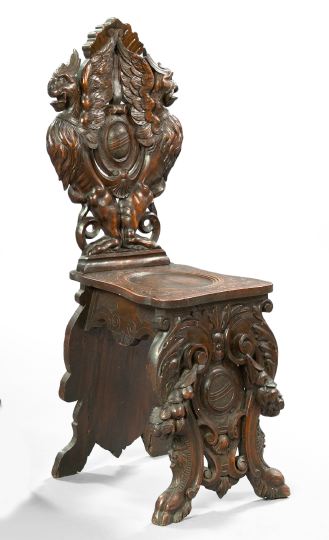 Appraisal: Italian Oak Hall Chair mid- th century in the Renaissance