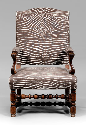 Appraisal: French Baroque walnut open-arm chair walnut and other mixed woods