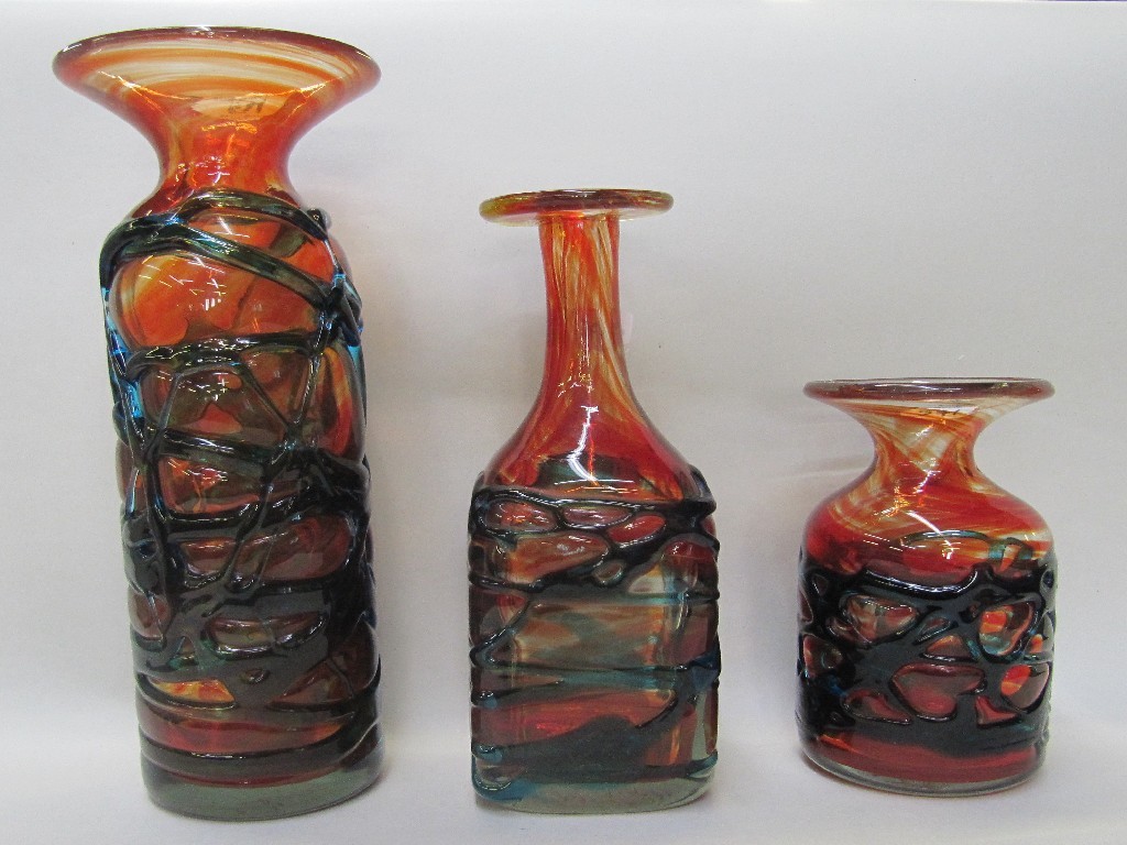 Appraisal: Three Mdina orange and blue glass vases