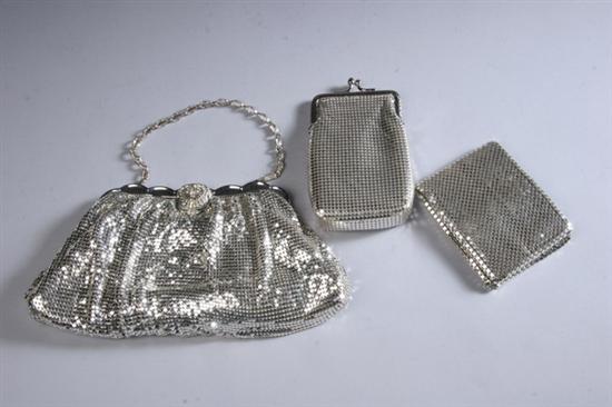 Appraisal: THREE PIECES COORDINATING WHITING DAVIS SILVER MESH EVENING ACCESSORIES Including