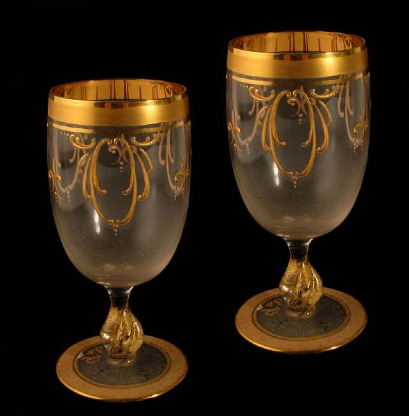 Appraisal: A set of six Murano glass gilt heightened goblets height