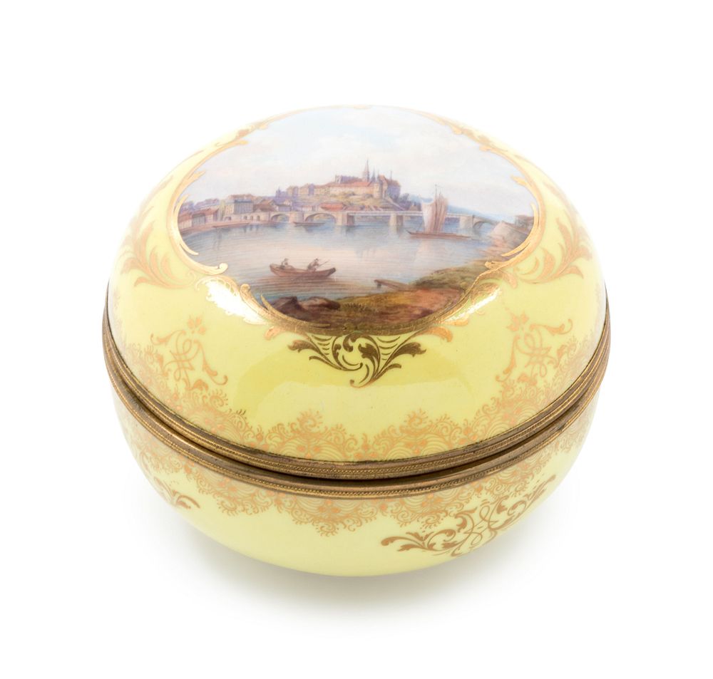 Appraisal: A Meissen Gilt Metal Mounted Painted and Parcel Gilt Yellow-Ground