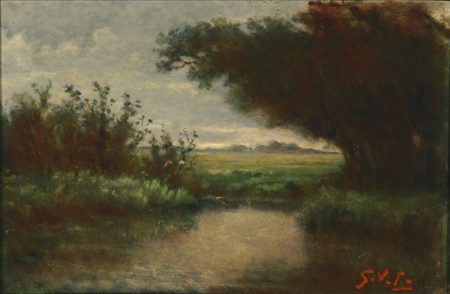 Appraisal: American School Late th-Early th Century Summer Landscape with Pond