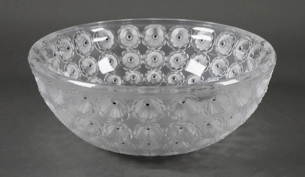 Appraisal: LALIQUE NEMOURS CRYSTAL BOWLLalique France crystal bowl with black dotted