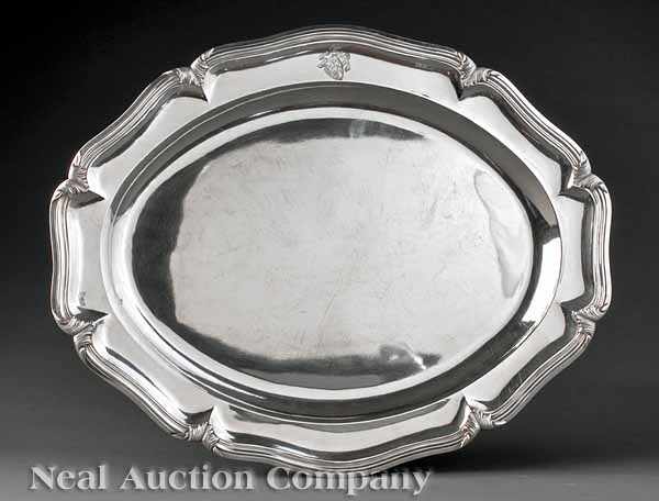 Appraisal: A French Silverplate Crested Serving Tray th c marked Durand