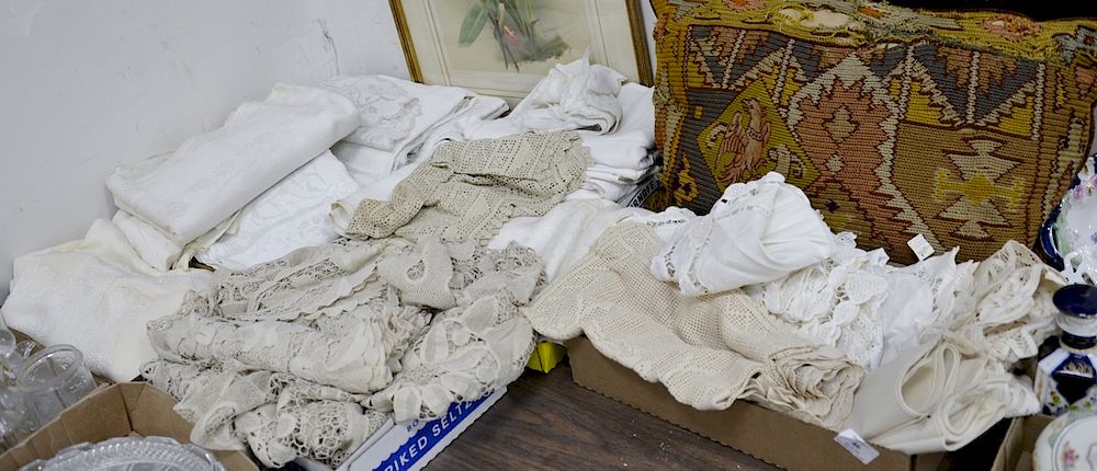 Appraisal: Seven tray lots of linens table cloths etc Provenance From