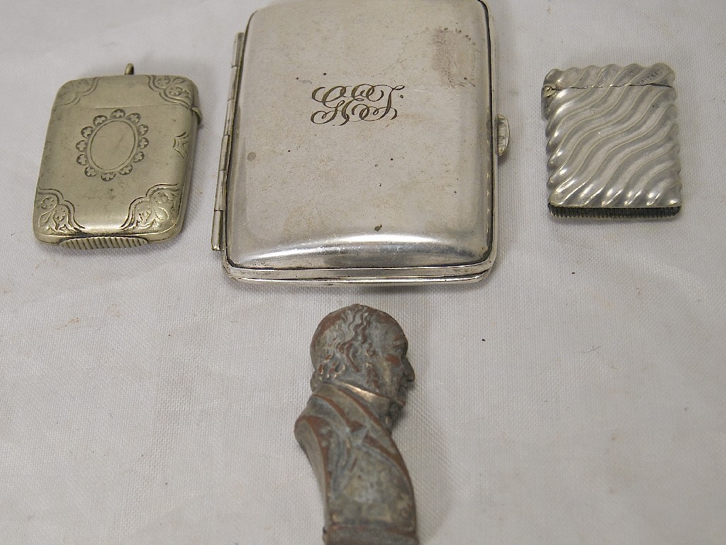 Appraisal: Victorian metal vesta case modelled as Gladstone two other electroplated