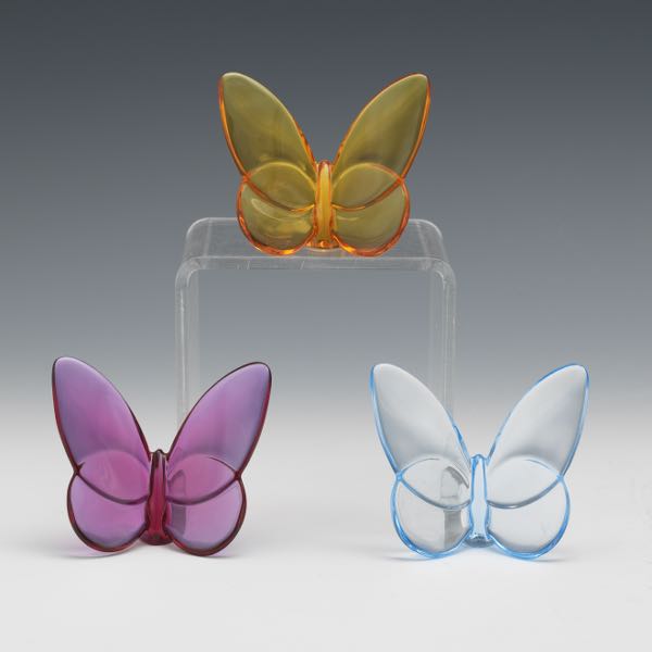 Appraisal: BACCARAT CRYSTAL BUTTERFLIES SET OF Three Baccarat crystal butterflies in