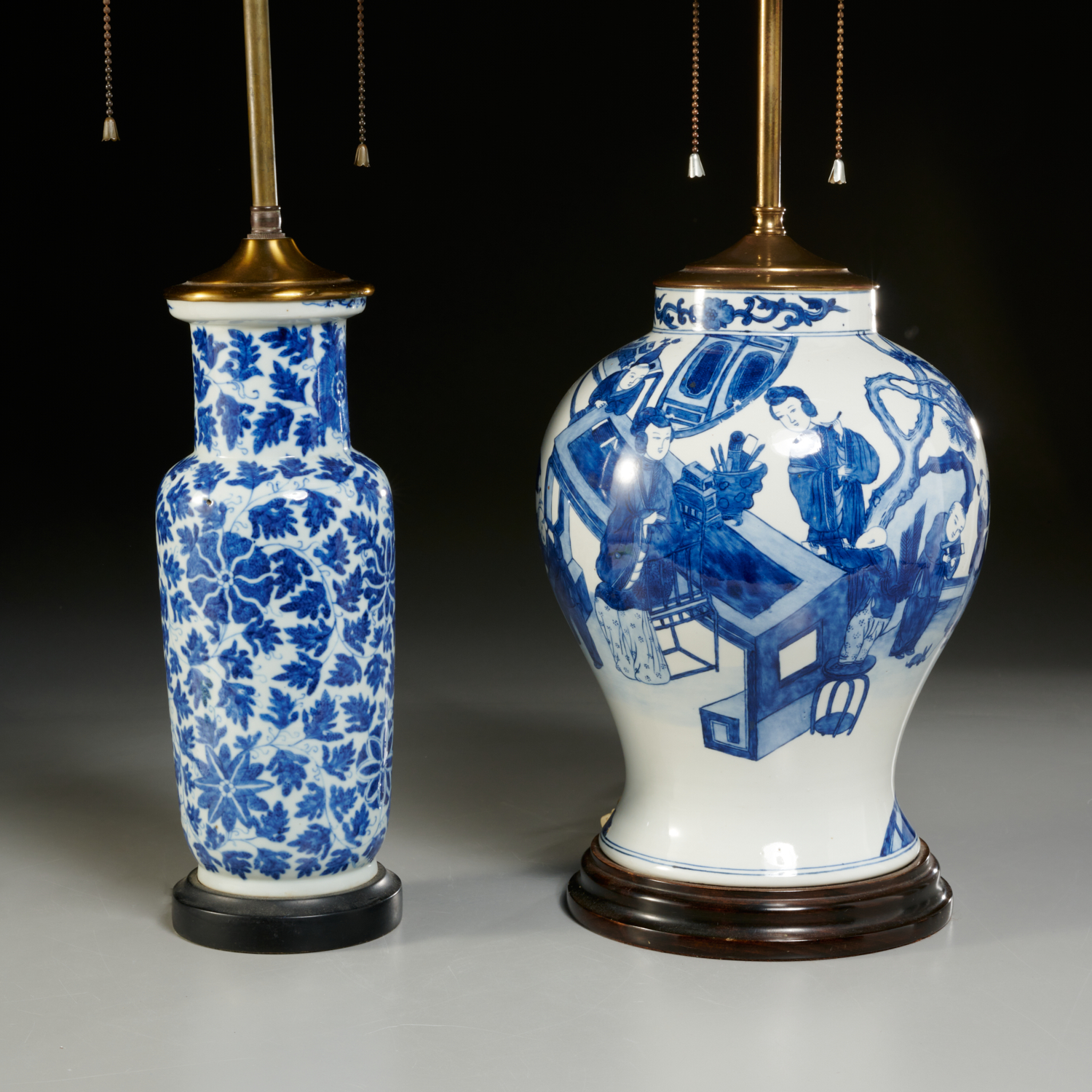 Appraisal: CHINESE BLUE AND WHITE PORCELAIN VASE LAMPS Qing Dynasty th