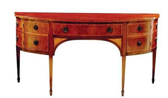 Appraisal: George III style inlaid mahogany demilune sideboard early th century