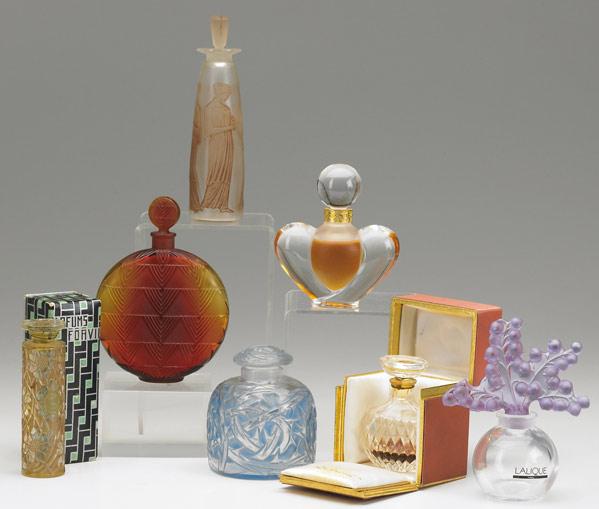 Appraisal: LALIQUE PERFUMES Grouping of seven five in boxes includes Nina