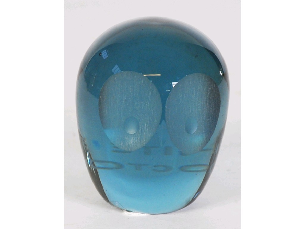 Appraisal: WHITEFRIARS SEA GREEN TINTED GLASS 'OWL' PAPERWEIGHT acid etched 'Whitefriars