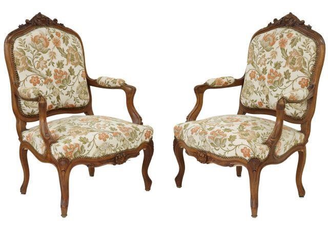 Appraisal: pair French Louis XV style armchairs early th c having