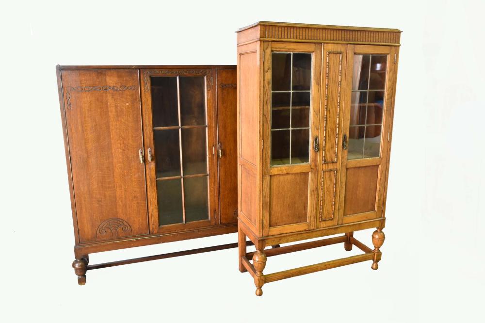 Appraisal: TWO JACOBEAN STYLE OAK SIDE CABINETSEarly th Century One with