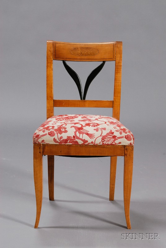 Appraisal: Biedermeier Fruitwood-inlaid and Part-ebonized Maple Side Chair c scrolled backrest