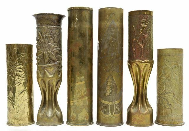 Appraisal: lot of WWI-era trench art vases fashioned from artillery shells