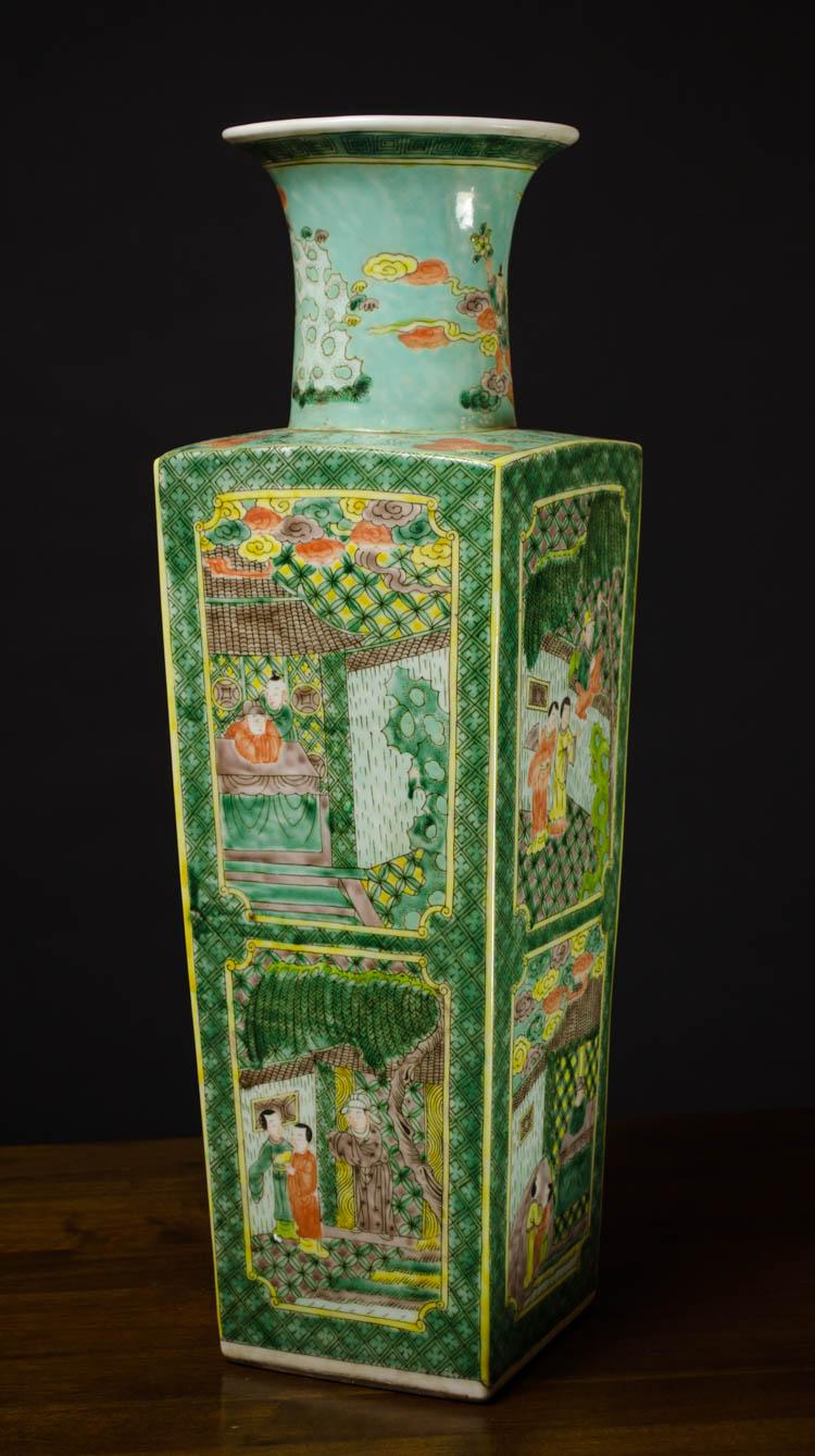 Appraisal: CHINESE QING STYLE PORCELAIN VASE of square form decorated with