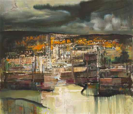 Appraisal: Edward Christiana American - Amsterdam from Thruway No oil on