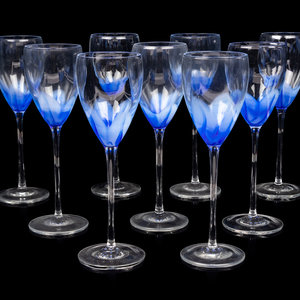 Appraisal: Nine Blue and Clear Glass Wine Stems Second Half th