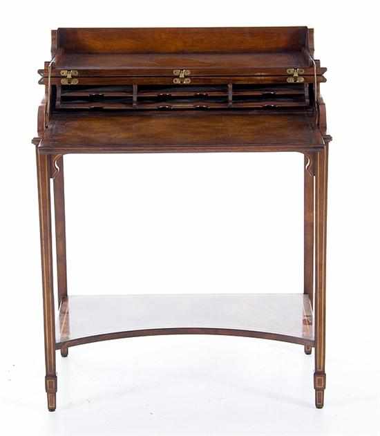 Appraisal: Regency style brass-inlaid walnut writing desk by Theodore Alexander hinged