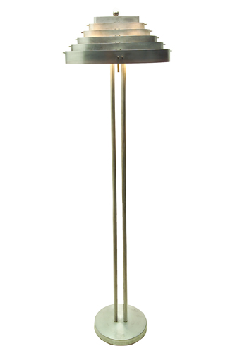 Appraisal: KURT VERSEN Spun aluminum floor lamp with double shaft topped