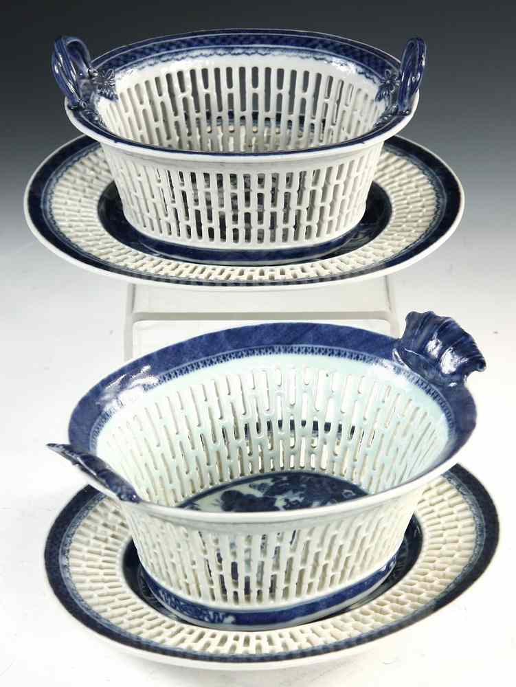 Appraisal: CHINESE EXPORT BASKET BOWLS W UNDERTRAYS - Two th c