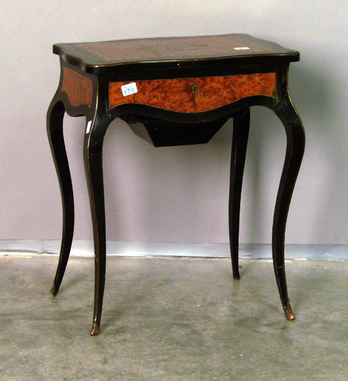 Appraisal: French ebonized and birds eye maple sewing stand late th