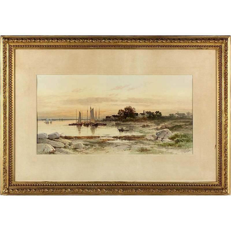 Appraisal: Carl Weber - New England Harbor watercolor and whitening on