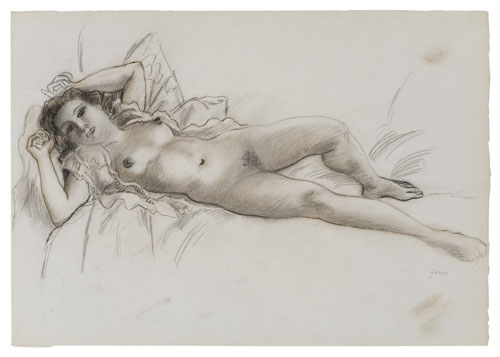 Appraisal: EMIL GANSO Reclining Nude Chalk and pencil and paper x