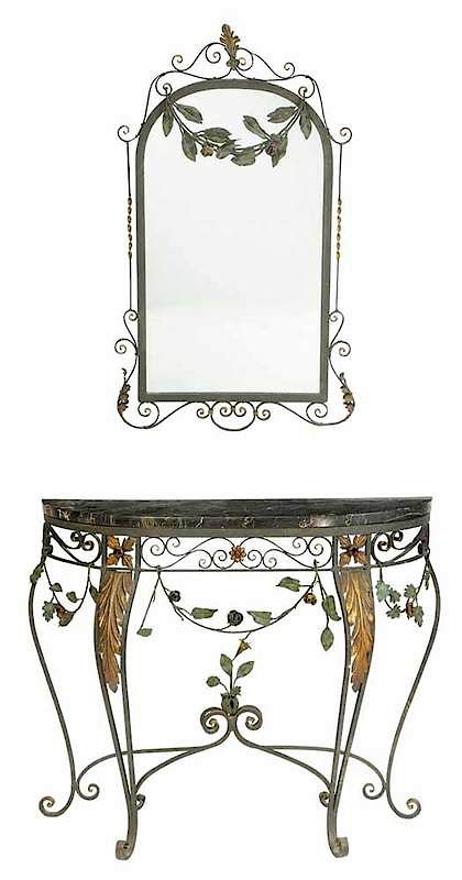 Appraisal: Italian Rococo Style Marble Top Console Mirror th century nero