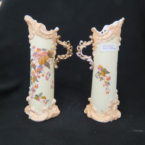 Appraisal: Pair of Royal Rudolstadt Porcelain Vases or ewers handpainted floral