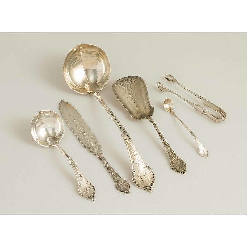 Appraisal: Vanderslice Silver Serving Pieces Comstock Pattern Six Vanderslice silver serving