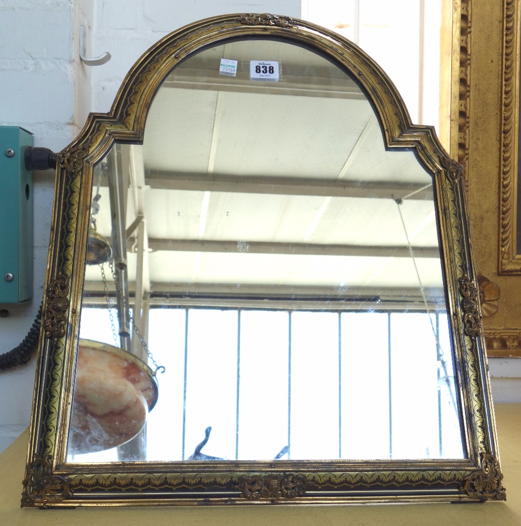 Appraisal: A tortoiseshell and brass Boulle work strut back mirror early