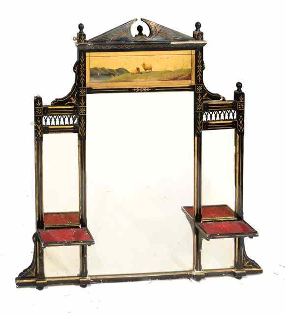 Appraisal: A LATE VICTORIAN EBONISED AND PAINTED ARCHITECTURAL OVERMANTEL with break