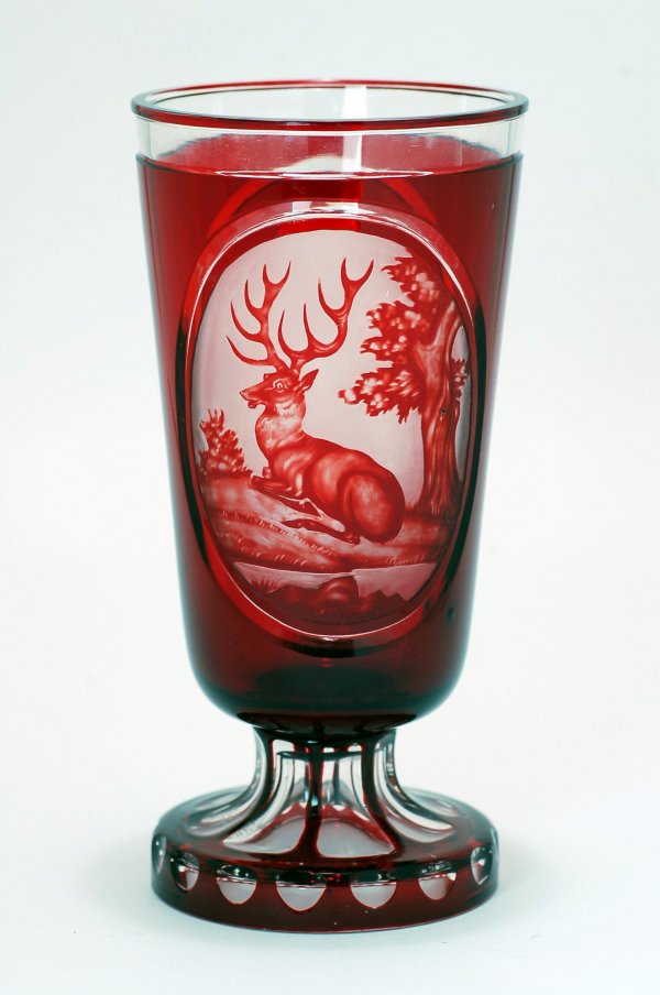 Appraisal: Bohemian ruby cut overlay vase having etched and frosted panel