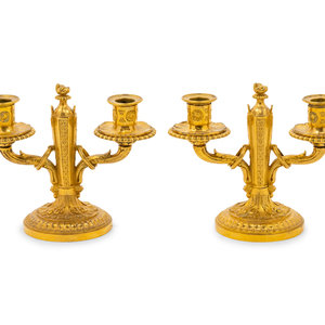 Appraisal: A Pair of Baltic Neoclassical Gilt Bronze Two-Light Candelabra Circa