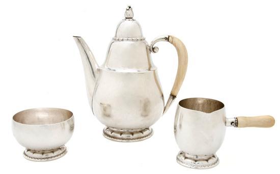 Appraisal: Danish Sterling Silver Tea Service Georg Jensen - designed by