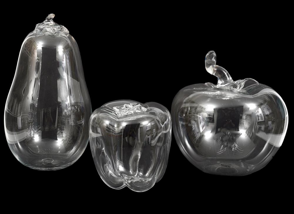 Appraisal: LARGE PCS BLOWN GLASS-TOMATO PEPPER EGGPLANT large pieces of clear