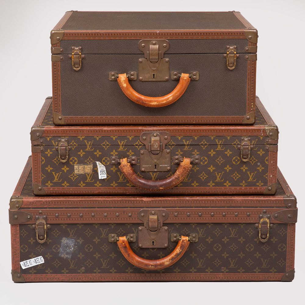 Appraisal: Three Vintage Louis Vuitton Hardcased Suitcases Marked on hardware two