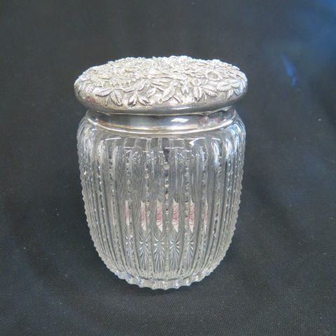 Appraisal: Kirk Sterling Silver Cut Glass Humidor Repousse floral cover with