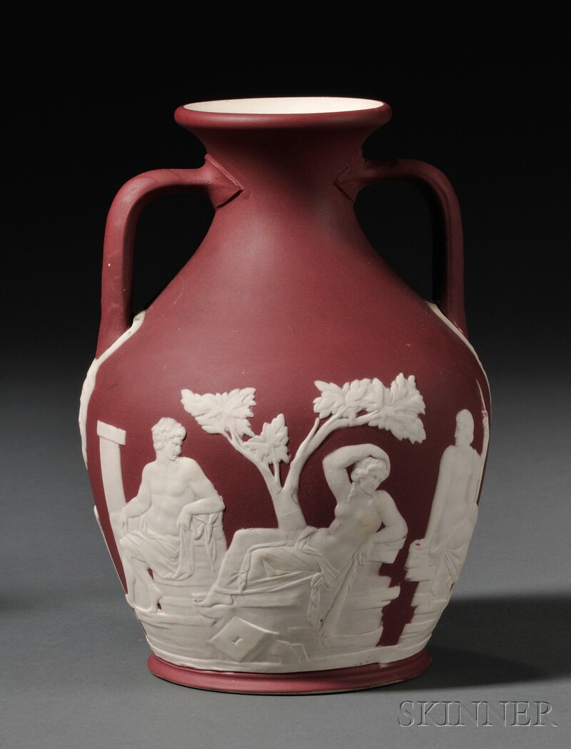 Appraisal: Wedgwood Crimson Jasper Dip Portland Vase England c applied white