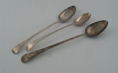 Appraisal: Three George III Old English pattern serving spoons an Irish