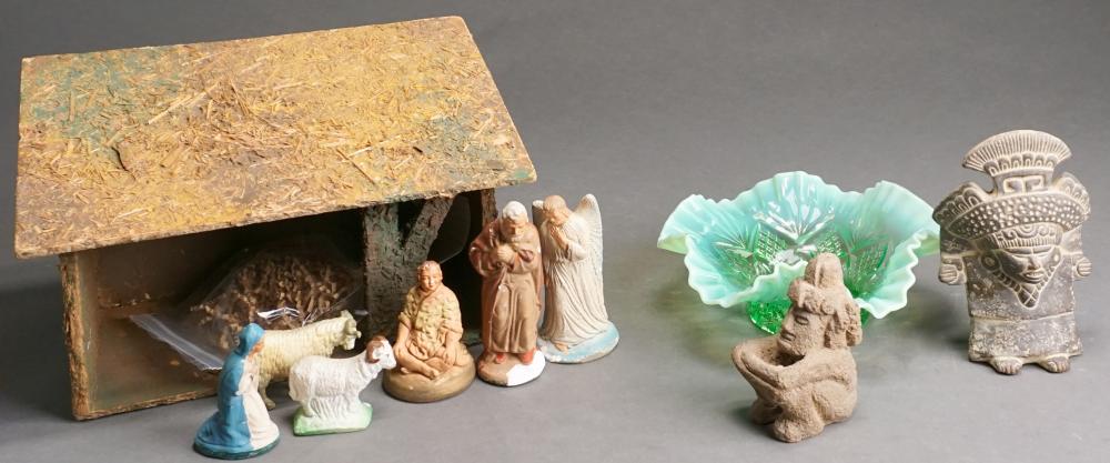 Appraisal: Miniature Nativity with Six Figures Two Pre-Columbian Style Figures and