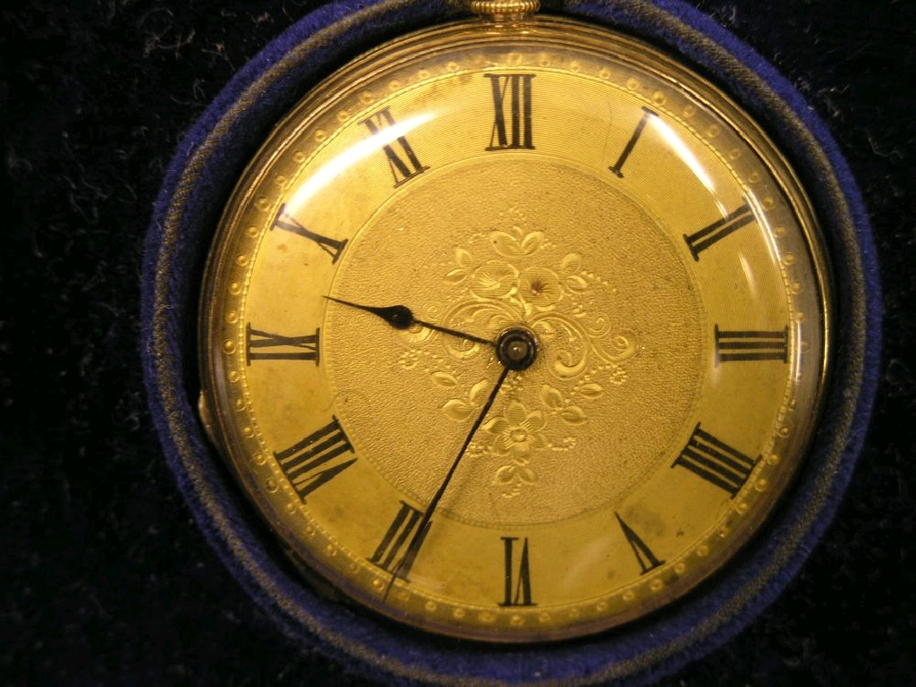 Appraisal: An ct engraved gold pocket watch half-plate movement engraved dial