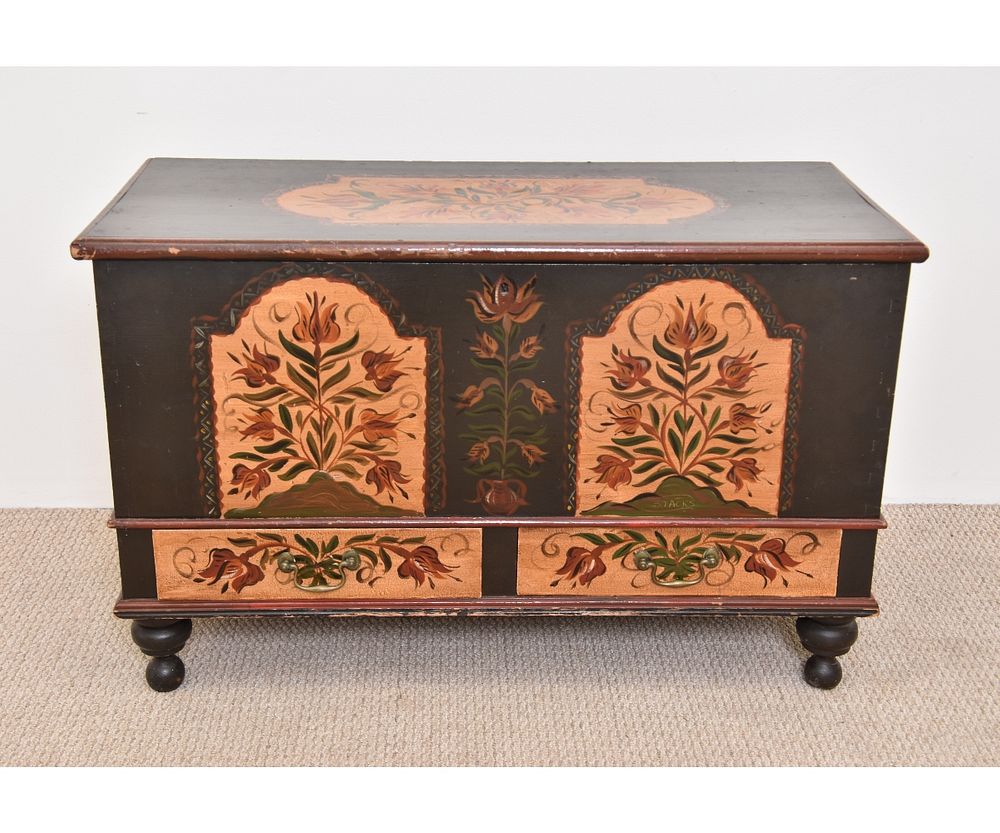 Appraisal: Painted Dower Chest Painted dower chest decorated with potted tulips