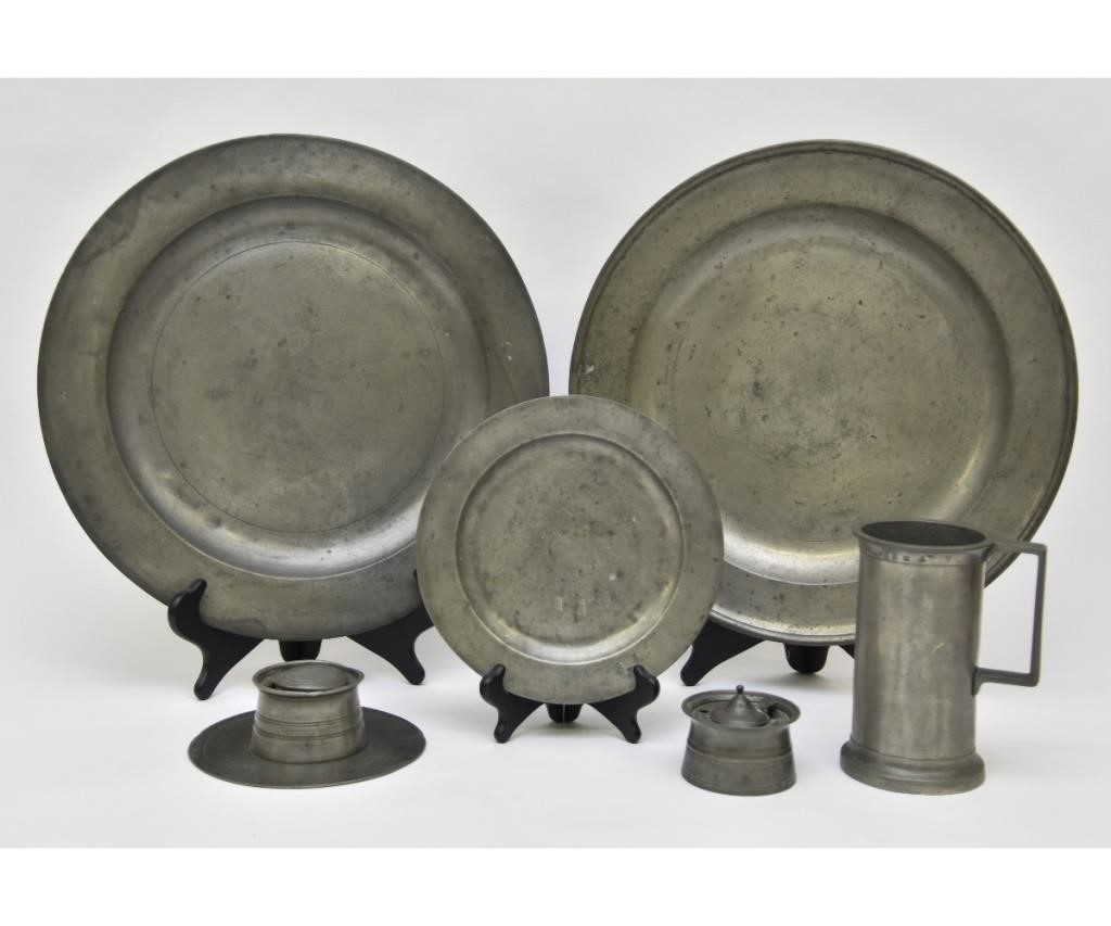 Appraisal: Early pewter tableware to include two large English chargers dia